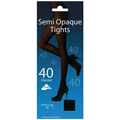 Image of Ozmoint Pretty Legs UK Semi Opaque Tights 40 Denier Lycra Black (XL) (Hip 45&quot; 52&quot;, Black)