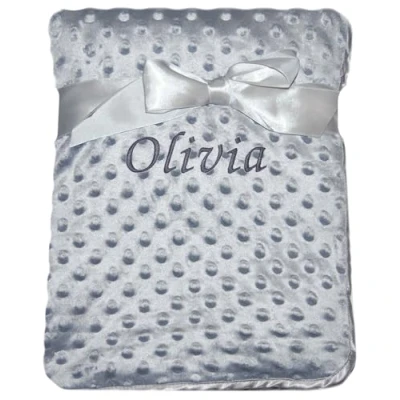 Image of Baby Boy Girl Personalised Blanket Embroidered Name Bobble Star (Grey Bobble)