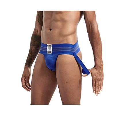 Image of JOCKMAIL Sexy Men Jock Strap Athletic Supporter Thongs and G Strings Wide Belt Underwear Brief 7 Colors M XXL (L, Blue)