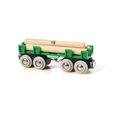 Image of BRIO World Lumber Loading Wagon Engine Train Toy for Kids Age 3 Years Up Wooden Railway Set Add On Accessories