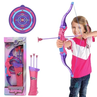 Image of Sobebear 57 CM Large Kids Lightweight Bow and Arrow Toy 1 3 Arrows Wall Mounted Target, Safe Durable Indoor Outdoor Shooting Archery Full Set (Pink Purple) Boys &amp; Girls 3+ Year