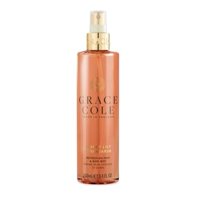 Image of Grace Cole Body Spray 250ml Ginger Lily &amp; Mandarin Fragrance Womens Hair Mist Refreshing, Moisturising With Essential Oils Vegan Made In England