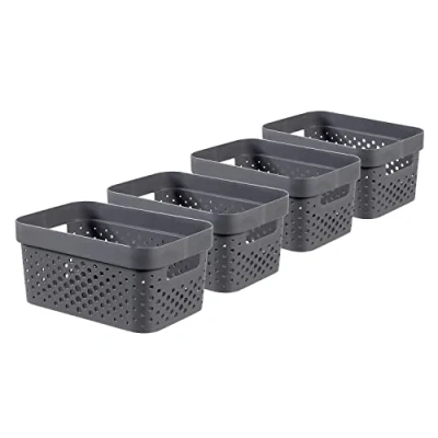 Image of Curver Infinity Dots Set of 4 Rectangular 100% Recycled Small Storage Boxes 4.5 Litres Grey