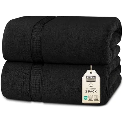 Image of Utopia Towels Premium Jumbo Bath Sheet (90 x 180 cm, 2 Pack) 100% Ring Spun Cotton Highly Absorbent and Quick Dry Extra Large Super Soft Hotel Quality Towel (Black)