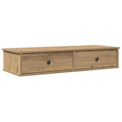 Image of vidaXL wall shelf with drawers artisan oak engineered wood 100x37.5x19 cm floating cabinet ample storage, versatile decor for living room/bedroom