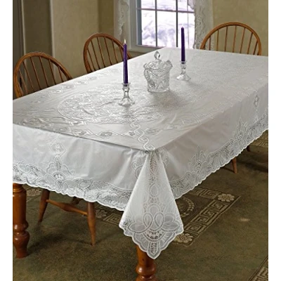 Image of Violet Linen Vinyl Lace Betenburg Design Tablecloth White 60&quot; by 90&quot; Oblong/Rectangle