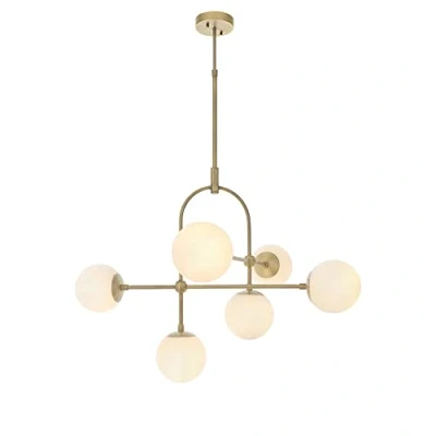 Image of Merano Cosenza 6 Light Ceiling Semi Flush Lamp in Matt Antique Brass Plate with Opal Glass 7W Dimmable E14 Indoor Modern Hanging Lighting IP20