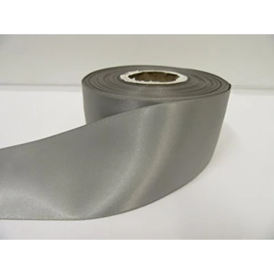 Image of 2 metres of 50mm Satin Ribbon Smoky Dark Grey Silver Double Sided 50 mm 5cm 2&quot; Inch