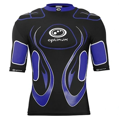 Image of Optimum Senior Inferno Rugby Protective Top Shoulder Pads, Black/Blue, Large Boys (X Small)