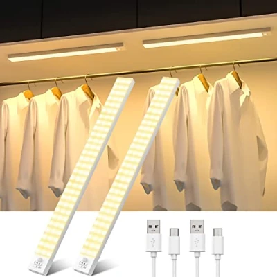 Image of OUILA Motion Sensor Cabinet Lights, 43cm 2500mAh Under Wardrobe Light USB Rechargeable 3000K Wireless Magnetic Night for Stairs, Cabinet, Garderobe, Hallway, Kitchen, Toilet 2 Pack (GLS C003)