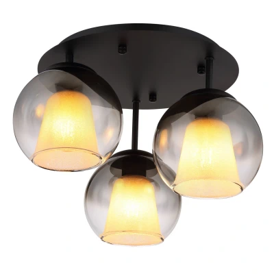Image of Barry Shade Cluster Ceiling Light Matt Black Balls Smoke Glass 3x E27