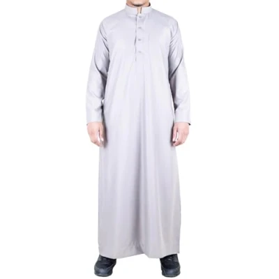 Image of Mens Thobe Jubba Nehru Stand Collar Islamic Clothing Muslim Cotton Kaftan Dress Robe Saudi Cream S 52