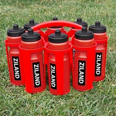 Image of Ziland Academy Easy Squeeze Water Bottle Set [8 x 700ml Bottles 1 Carrier] [Choose Your Colour] Designed for Sport Teams (Red Red Carrier)