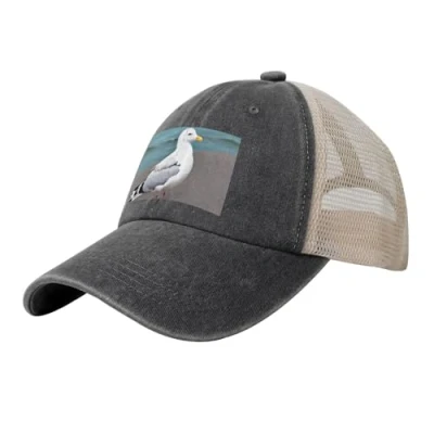 Image of Cute Seagull Stylish Cowboy Mesh Baseball Cap for Men Classic and Versatile Trucker Hat,mesh Snapback Hats Men, Black, One size