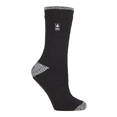 Image of HEAT HOLDERS Ladies Patterened Warm Winter Fleck Striped Twist Thermal Socks in 10 colours, size 4 8 UK 37 42 eur (Black/White H&amp;T)