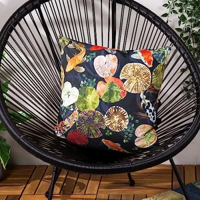 Image of Paoletti Koi Pond Outdoor Cushion Cover, Blue, 43 x cm