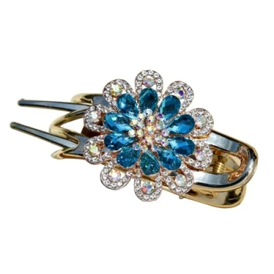 Image of yangzerang Rhinestone Flower Hair Clip Large Grips Sparkly Crystals Pin Women Girls Barrettes Hairpins Dovetail Accessories for