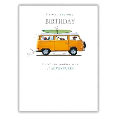 Image of Noel Tatt Male Open &#039;Happy Birthday&#039; Funny Greeting Card Dog Driving Camper Van From The Dug&#039;s Dairy Range