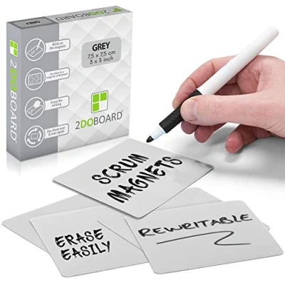 Image of 2DOBOARD 25 Magnetic Notes Sticky 3 x in Fun Dry Erase Whiteboard Magnets for Fridge, Office, Classroom Easy to Clean &amp; Reuse Stick (Grey)