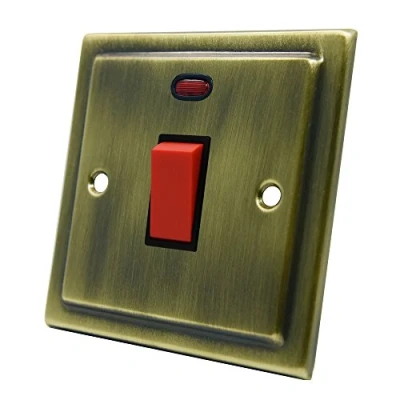 Image of AET VABCSWBL Victorian Antique Brass 45A Switch 45 Amp DP Cooker w/Neon Indicator 1 Gang Plate
