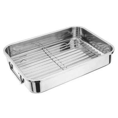 Image of CookSpace Stainless Steel Rectangular Roasting Pan with Rack 32cm x 23cm 6cm, Silver