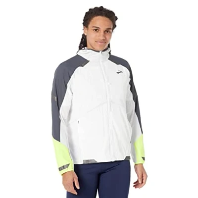 Image of BROOKS 211406134 Run Visible Convertible Jacket Men&#039;s White/Asphalt/Nightlife Size 40