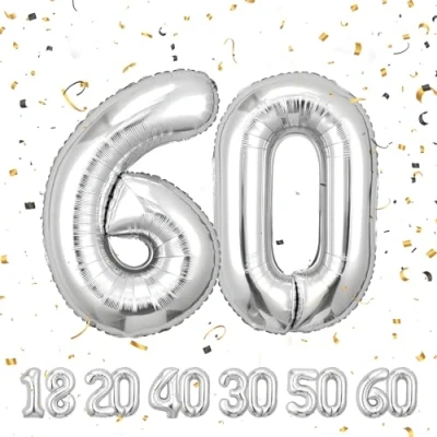 Image of Number Balloons 60,Sliver 60 for Birhtday Party Decoration,40 Inch Giant Helium Foil Women Men 60th Birthday Decor Anniversary Decorations Supplies