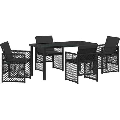 Image of vidaXL 5 Piece Garden Dining Set with Cushions Black Poly Rattan