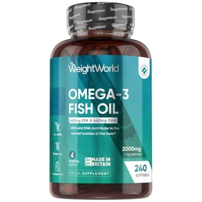 Image of Omega 3 Fish Oil 2000mg 240 Capsules (4 Months Supply) 674mg EPA &amp; 468mg DHA Cod Liver Alternative High Strength Fatty Acids Supplements for Eyes, Brain Heart (EFSA)