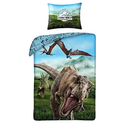 Image of HalantexMOMO FING Jurassic World Dinosaur T Rex Bedding Set 100% Cotton Duvet Cover 140 x 200 cm + Pillowcase 70 90