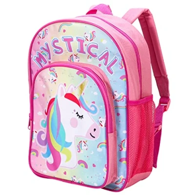 Image of William Lamb Unicorn Pink Kids Childrens Premium Backpack School Rucksack Travel Bag Boys Girls with side mesh pocket and front zipped