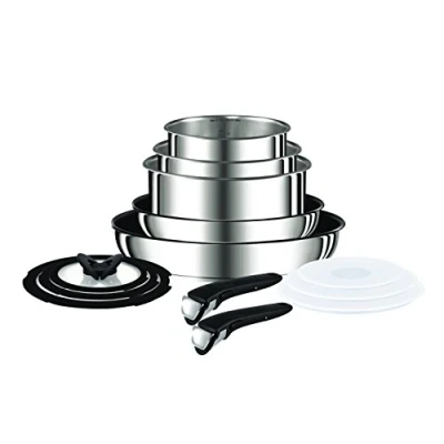 Image of Tefal Ingenio Stainless Steel Pots &amp; Pans Set, 13 Pieces, Stackable, Removable Handle, Space Saving, Non Stick, Induction, L9409042