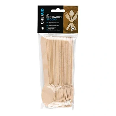 Image of Chef Aid Wooden Spoons 24 Piece Set Sustainable And Stylish Birchwood Cutlery for Picnics, Parties, Weddings, More Biodegradable Compostable, Sturdy Durable, Chemical Free