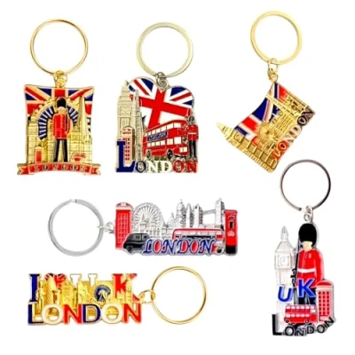 Image of Souvenirs 6 x London Keyrings British Keychain Key ring Union Jack keyring England Metal keyholders