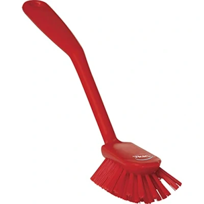 Image of Vikan 42374 Dish Brush with Scraping Edge, Red, Medium, 280mm Length, 60mm Width, 55mm Height
