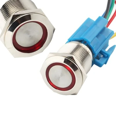 Image of CESFONJER Metal Latching Pushbutton Switch, Waterproof Toggle Switch with Wire Socket Plug, Silver Stainless Steel Red LED Ring Suitable for 19mm 3/4&quot; Mounting Hole 12V Power (Red)