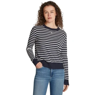 Image of Tommy Jeans Essential CREW NECK Jumper, Women&#039;s, Size: XL, Navy/white stripe