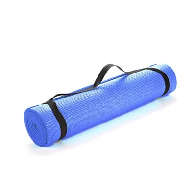 Image of Mind Reader All Purpose Extra Thick Yoga Fitness &amp; Exercise Mats with Carrying Strap, High Density Anti Tear, Blue