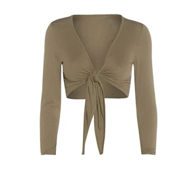 Image of Fashion Valley Womens Tie Knot Shrug Short Ladies Crop Cardigan Wrap Bolero Top Plus Size 8 22 UK M/L 12 14 Mocha