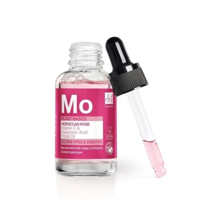 Image of DR BOTANICALS Moroccan Rose Facial Oil with Vitamin C and Hyaluronic Acid Skin Brightening, Anti Aging, Wrinkle &amp; Hydrating Treatment for All Types (30ml)