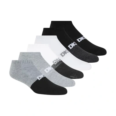 Image of DKNY Men&#039;s 6 Pack Sport Cushion Low Cut Socks, Grey/White/Black Logo, 9 13 UK