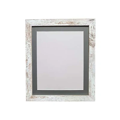 Image of FRAMES BY POST H7 Picture Photo Frame, Distressed White Dark Grey Mount, 8 x 6 Image Size 4 Inch