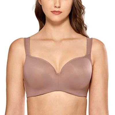 Image of Delimira Women&#039;s Padded Bra T Shirt Underwired Support Balcony Seamless Full Cup Comfort Mochaccino 40D