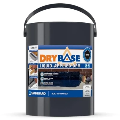 Image of Drybase Liquid Damp Proof Membrane (5 Litre, Black) Proofing Paint for Internal Walls and Floors. Waterproof