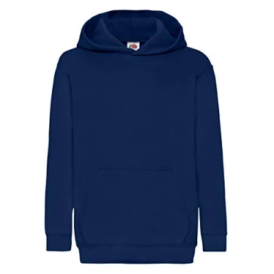 Image of Fruit of the Loom Childrens Unisex Hooded Sweatshirt / Hoodie (Navy) Size 12 13Y