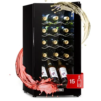 Image of Klarstein Built in Wine Cooler Fridge, Single Zone Fridge with Glass Door, 53L Slimline Drinks for Wine/Beer, Chiller Bottle Home Pub, Indoor/Outdoor Bar 15 Bottles