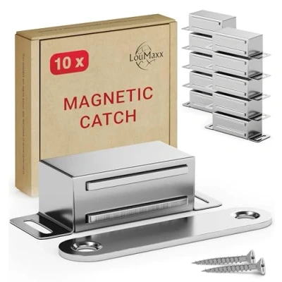 Image of LouMaxx Magnetic Door Catch Strong Holding Force 4kg Set of 10 in Stainless Steel Cabinet Magnets Magnet Latch