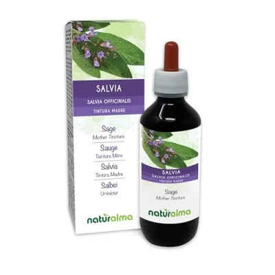 Image of Sage (Salvia officinalis) Leaves Alcohol Free Mother Tincture Naturalma Liquid Extract Drops 200 ml Food Supplement Vegan