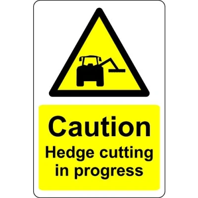 Image of Caution hedge cutting in progress farm safety sign 1.2mm Rigid plastic 400mm x 300mm
