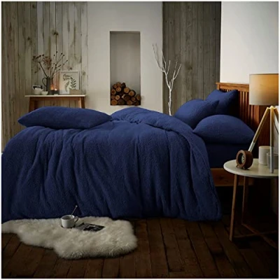 Image of GC GAVENO CAVAILIA Fleece Duvet Cover Set Single Fluffy Bedding with Pillowcases Navy